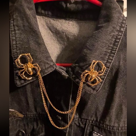 🕷 Awesome Double Metallic Spider Collar Cascading Tassel Chains Brooch Pins 🕷 - Picture 10 of 13